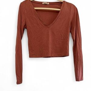 Forever 21 Dusty Pink Long Sleeve V-Neck Top